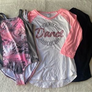 Justice Leotard Tops Bundle Gymnastics Dance size 10/12 pink black‎ white gray